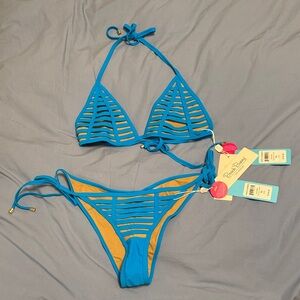 Beach Bunny Vibrant Blue and Tan Bikini NWT